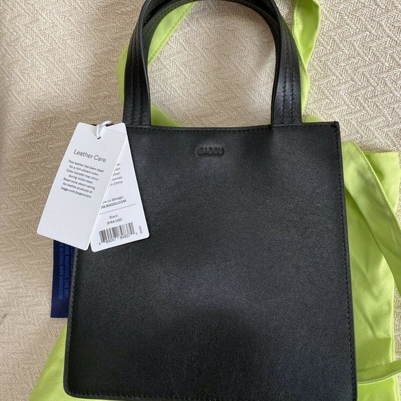 BAGGU Handbags - Baggu Black Small Leather Retail Tote purse bag